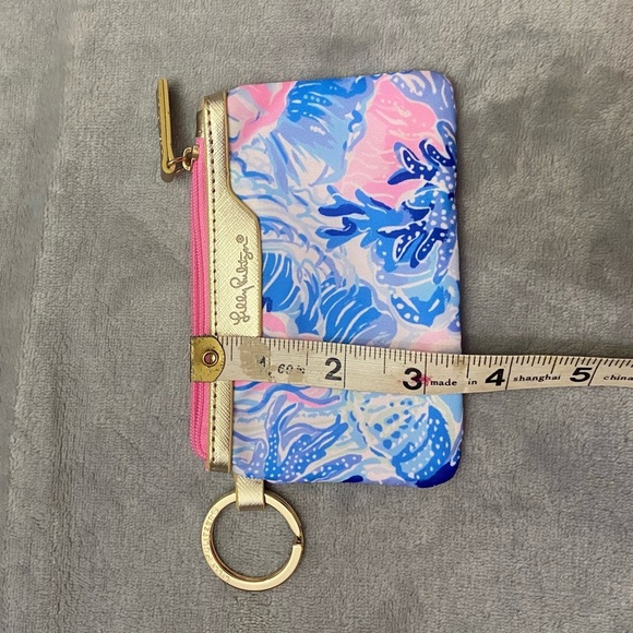 Lilly Pulitzer card and ID key ring holder zipper pouch pink blue 4506 - Picture 5 of 8
